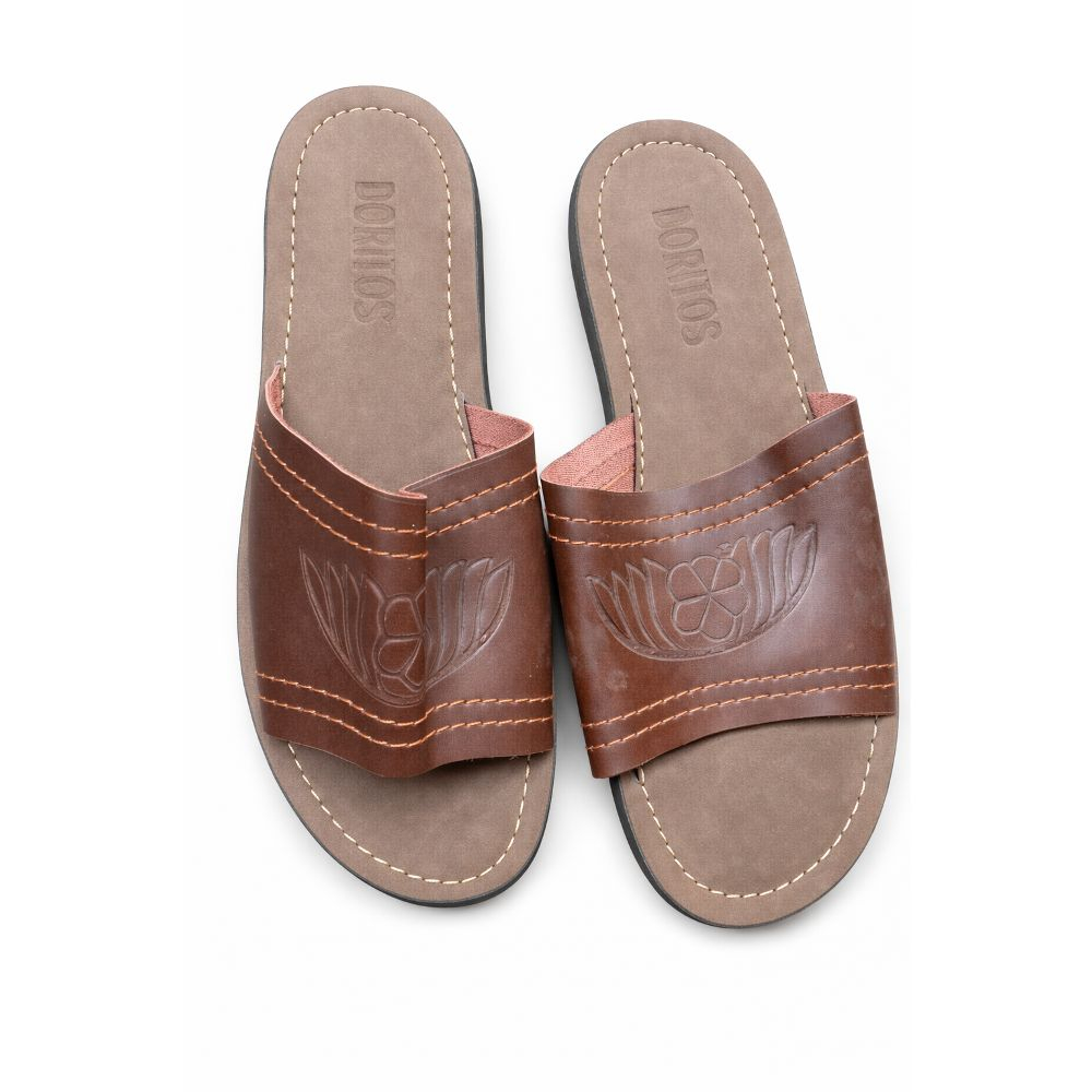 Mens Embossed Faux Leather Slide Sandals